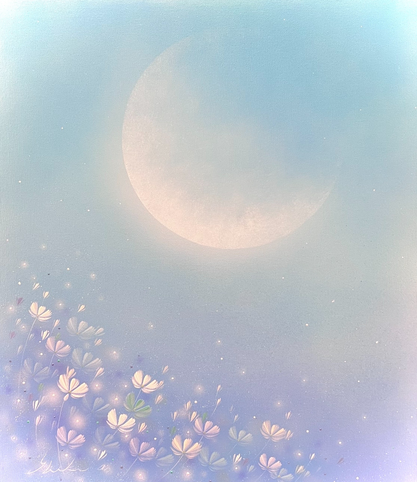 淡い青紫色の天体とコスモスの作品